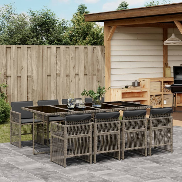 Set comedor jardín 9 pzas y cojines ratán sintético gris Set comedor jardín 9 pzas y cojines ratán sintético gris D