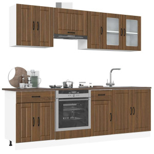 Mueble cocina Kalmar roble marrón 8 pzas madera contrachapada D