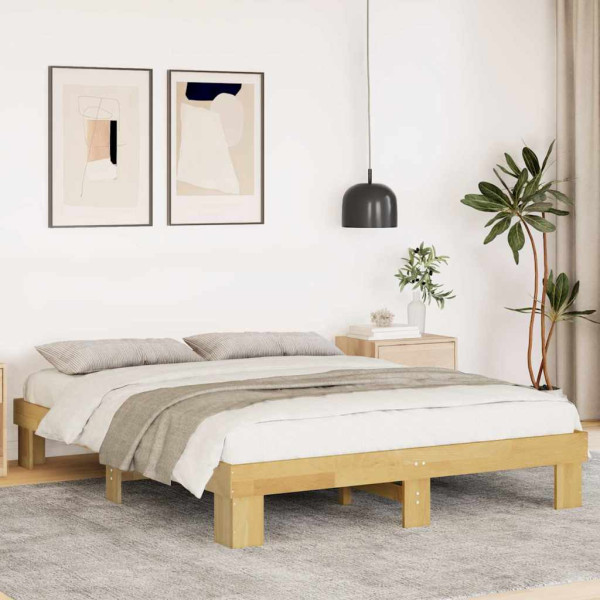 Estructura de cama sin colchón 135x190 cm madera maciza roble Estructura de cama sin colchón 135x190 cm madera maciza roble D