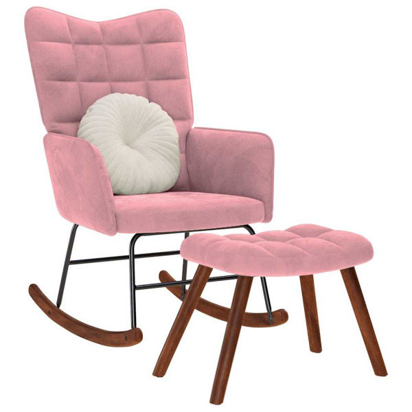 Mecedora con taburete de terciopelo rosa Mecedora con taburete de terciopelo rosa D