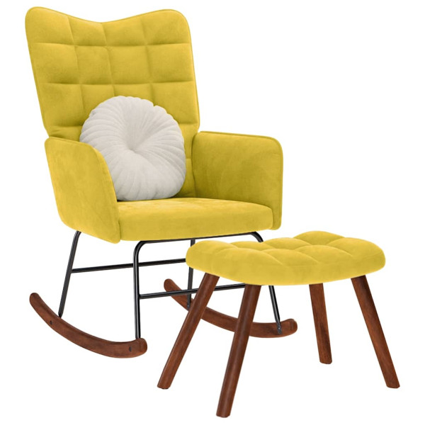 Mecedora con taburete de terciopelo amarillo Mecedora con taburete de terciopelo amarillo D