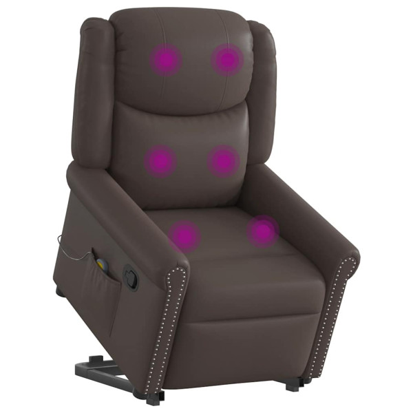 Sillón reclinable masaje pie cuero sintético marrón brillante D