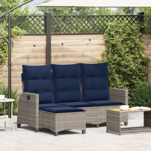 Sofá de jardín reclinable con cojines en forma de L gris D