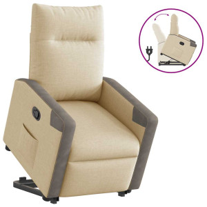 Sillón reclinable elevable de tela color crema D