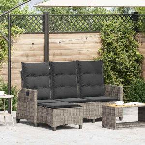 Sofá de jardín reclinable con cojines en forma de L gris D
