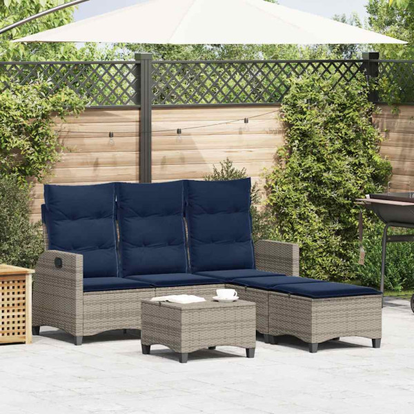 Conjunto de sofás de jardim em forma de L com almofadas 3 pcs cinzentos Conjunto de sofás de jardim em forma de L com almofadas 3 pcs cinzentos D