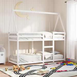 Cama litera con techo madera maciza de pino blanco 90x190 cm D