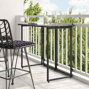 Mesa de jardín plegable de ratán sintético negra 90x51x75 cm D