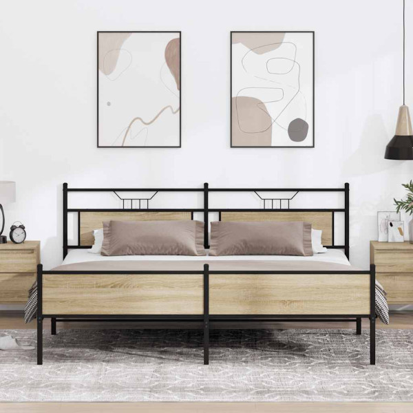 Estructura de cama sin colchón metal roble Sonoma 200x200 cm Estructura de cama sin colchón metal roble Sonoma 200x200 cm D
