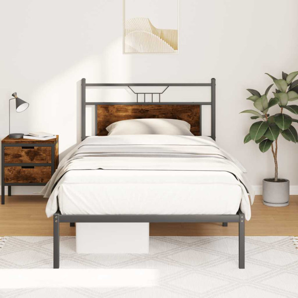 Estructura de cama sin colchón madera roble ahumado 100x200 cm Estructura de cama sin colchón madera roble ahumado 100x200 cm D