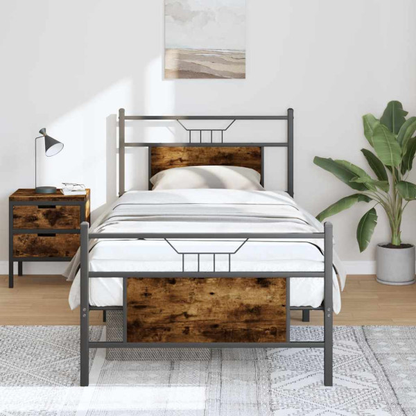 Estructura cama sin colchón madera roble ahumado 80x200 cm D