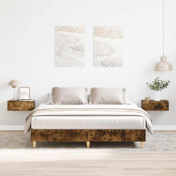 Estructura de cama sin colchón madera roble ahumado 140x200 cm D