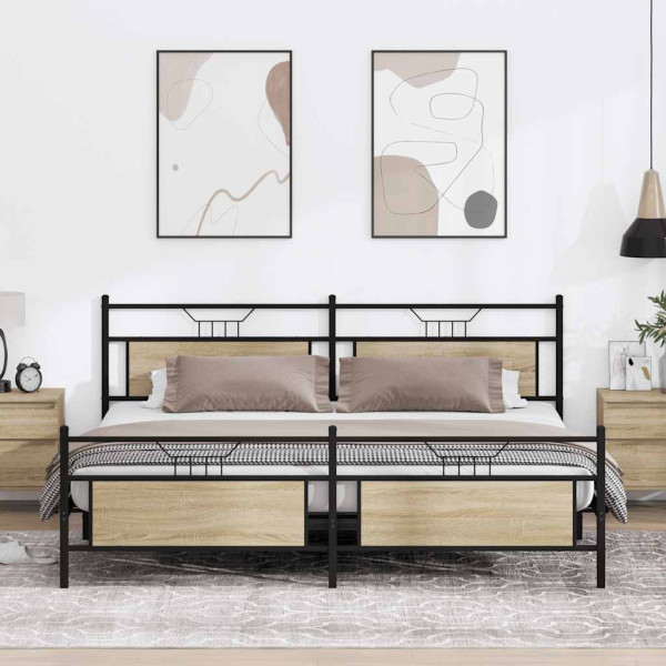 Estructura de cama sin colchón metal roble Sonoma 200x200 cm Estructura de cama sin colchón metal roble Sonoma 200x200 cm D