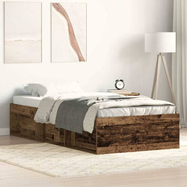 Estructura de cama sin colchón madera de ingeniería envejecida Estructura de cama sin colchón madera de ingeniería envejecida D