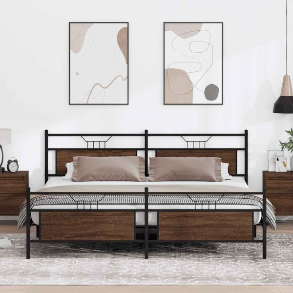 Estructura de cama sin colchón metal roble marrón 193x203 cm Estructura de cama sin colchón metal roble marrón 193x203 cm D