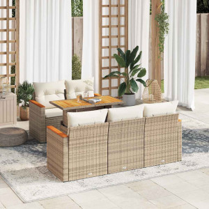 Set sofás jardín y cojines 6 pzas ratán sintético acacia beige D