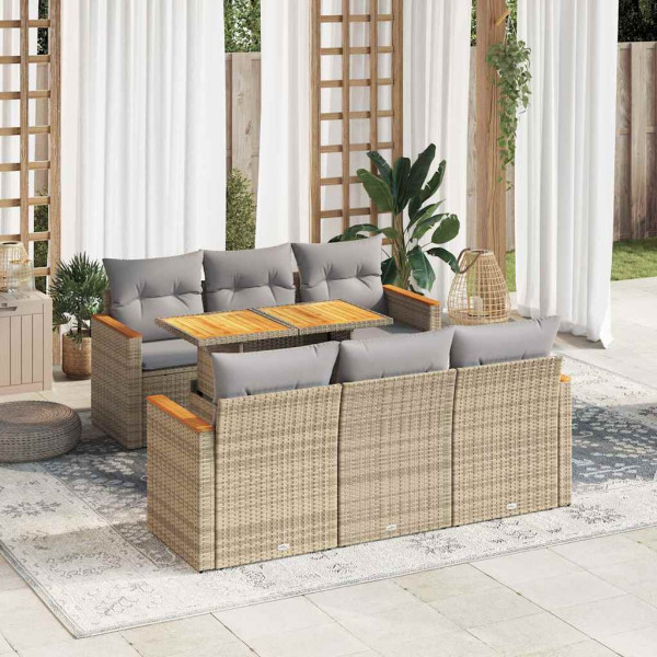 Set sofás jardín y cojines 7 pzas ratán sintético acacia beige Set sofás jardín y cojines 7 pzas ratán sintético acacia beige D