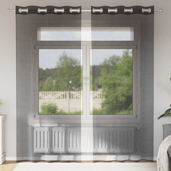 Cortinas de gasa con ojales 2 uds negro140x225 cm Cortinas de gasa con ojales 2 uds negro140x225 cm D