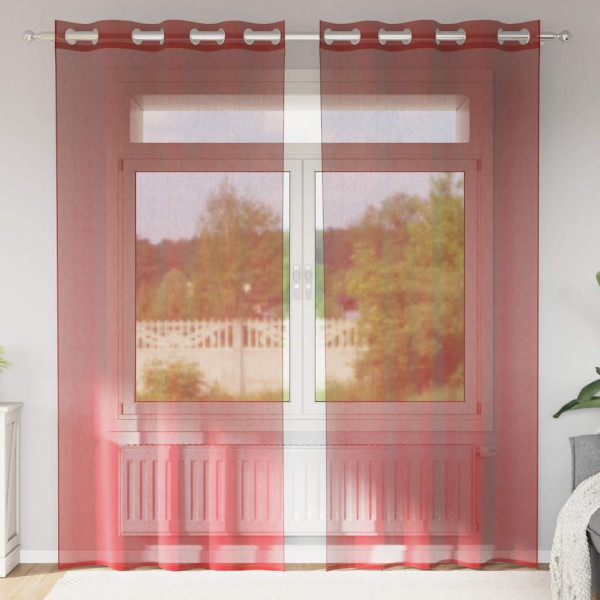 Cortinas de gasa con ojales 2 uds rojo vino Cortinas de gasa con ojales 2 uds rojo vino D