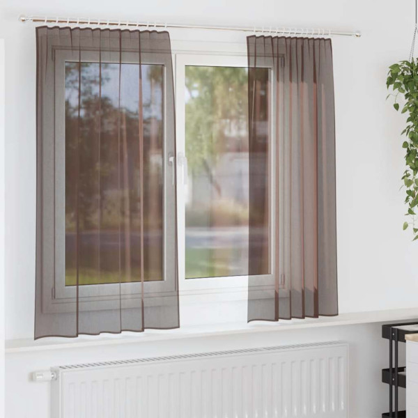 Cortinas de gasa con trabillas 2 uds. marrón Cortinas de gasa con trabillas 2 uds. marrón D