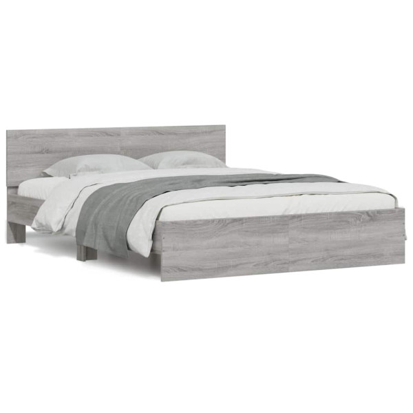 Estructura de cama cabecero y luces LED gris Sonoma 150x200 cm D