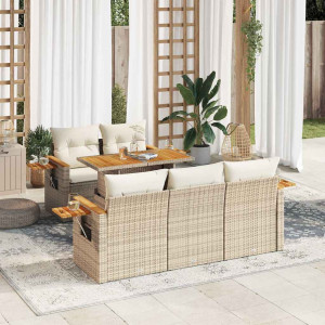 Set sofás jardín y cojines 6 pzas ratán sintético acacia beige D