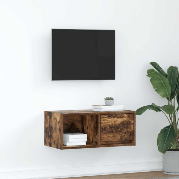Mueble para TV madera contrachapada roble ahumado 60x31x25.5 cm Mueble para TV madera contrachapada roble ahumado 60x31x25.5 cm D