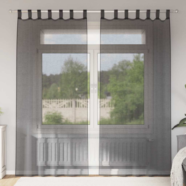 Cortinas de gasa con bolsillos para varillas 2 uds. negro Cortinas de gasa con bolsillos para varillas 2 uds. negro D