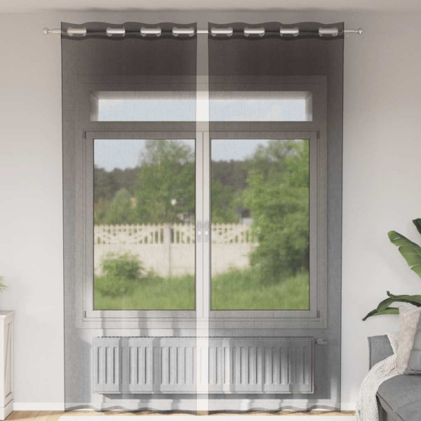 Cortinas de gasa con ojales 2 uds negro140x300 cm Cortinas de gasa con ojales 2 uds negro140x300 cm D