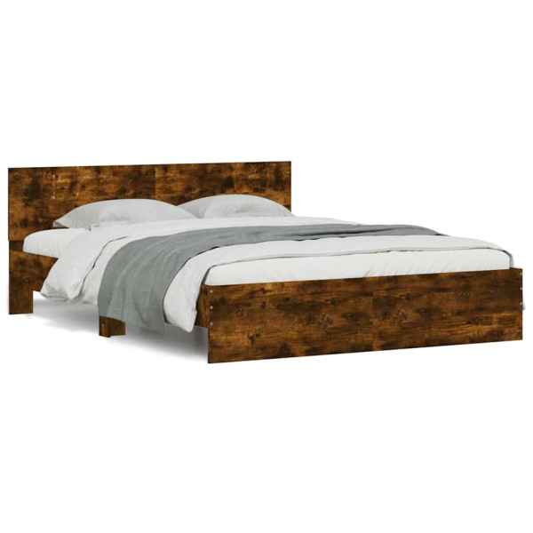 Estructura de cama cabecero y luces LED roble ahumado 150x200cm Estructura de cama cabecero y luces LED roble ahumado 150x200cm D