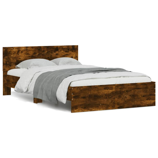 Estructura de cama cabecero y luces LED roble ahumado 140x190cm Estructura de cama cabecero y luces LED roble ahumado 140x190cm D
