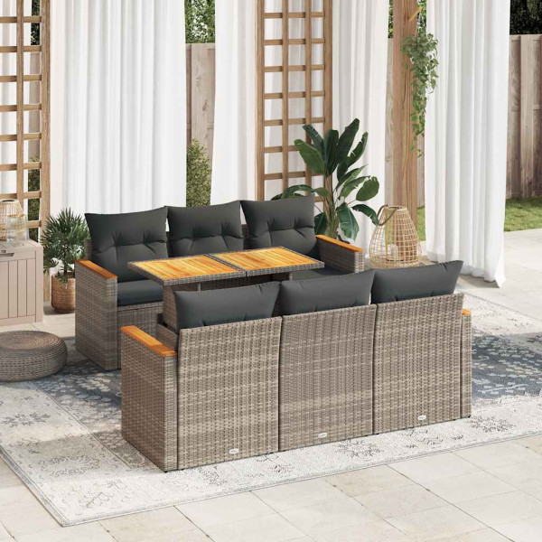Set sofás jardín y cojines 7 pzas ratán sintético acacia gris Set sofás jardín y cojines 7 pzas ratán sintético acacia gris D