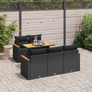 Set sofás jardín y cojines 6 pzas ratán sintético acacia negro D