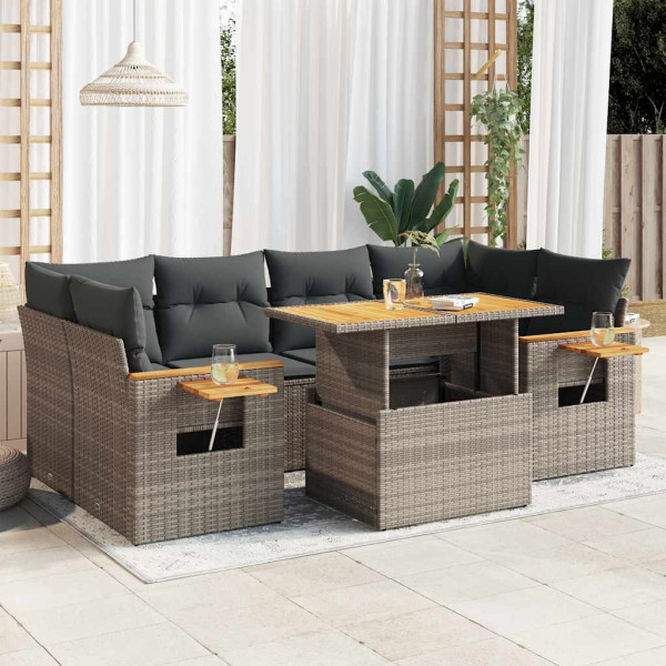 Set sofás jardín y cojines 7 pzas ratán sintético acacia gris Set sofás jardín y cojines 7 pzas ratán sintético acacia gris D