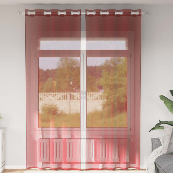 Cortinas de gasa con ojales 2 uds rojo vino Cortinas de gasa con ojales 2 uds rojo vino D