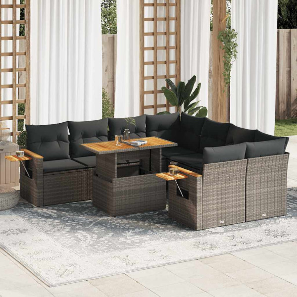 Set sofás jardín y cojines 9 pzas ratán sintético acacia gris Set sofás jardín y cojines 9 pzas ratán sintético acacia gris D