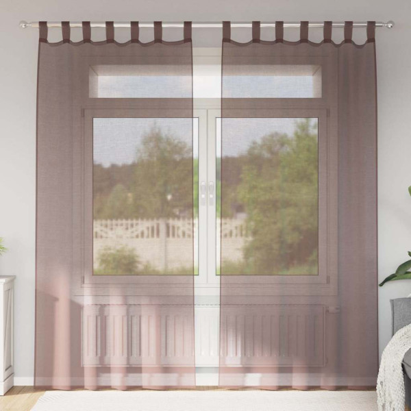 Cortinas de gasa con bolsillos para varillas 2 uds. marrón Cortinas de gasa con bolsillos para varillas 2 uds. marrón D