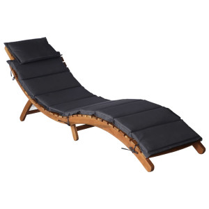 Tumbona con cojines gris oscuro de madera maciza de acacia D