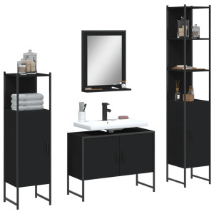 Juego de muebles de baño 4 piezas madera de ingeniería negro D