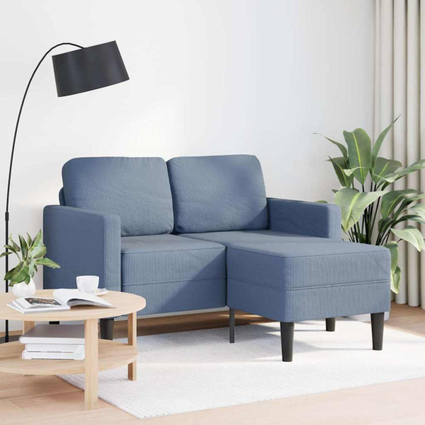 Sofá 2 lugares com chaise longue em L azul 125 cm linho D