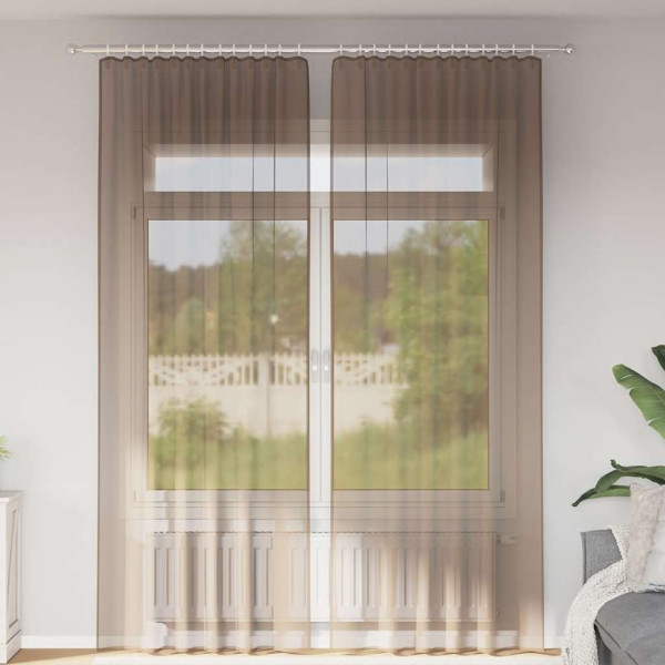 Cortinas de gasa con trabillas 2 uds marrón claro 140x260 cm D