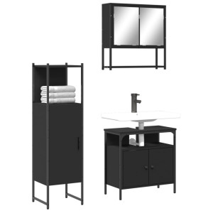 Juego de muebles de baño 3 pzas madera contrachapada negro D