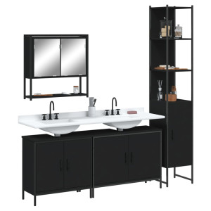 Juego de muebles de baño 4 pzas madera contrachapada negro D