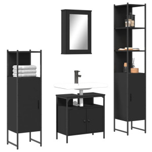 Juego de muebles de baño 4 pzas madera contrachapada negro D