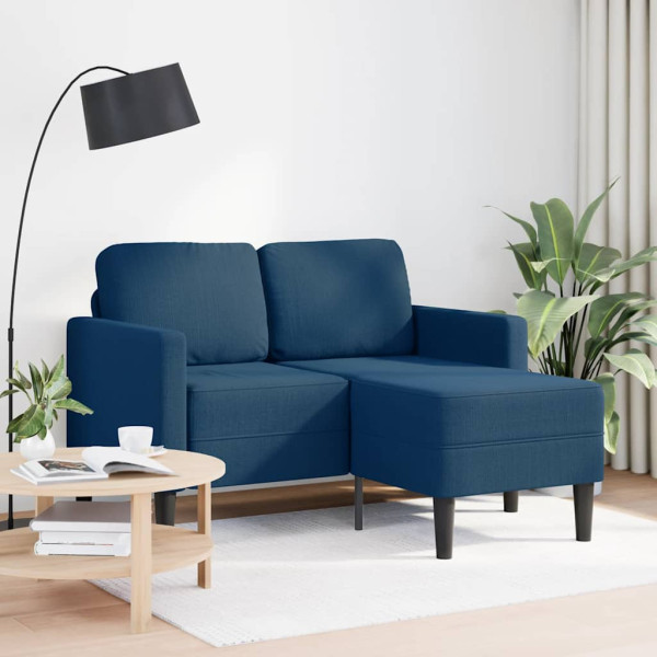 Sofá 2 Lugares com Chaise Longue L Forma Tecido Azul 125cm D