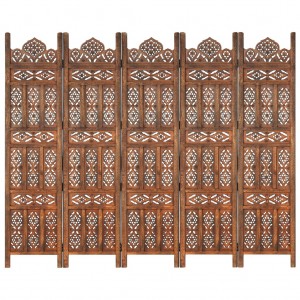 Biombo 5 painéis esculpidos à mão madeira mangue marrom 200x165 cm D