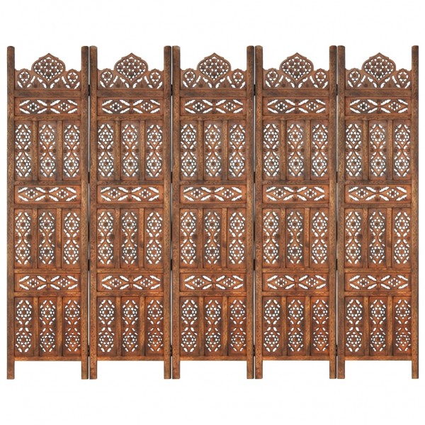 Biombo 5 painéis esculpidos à mão madeira mangue marrom 200x165 cm D