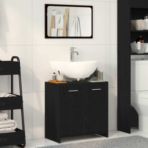 Mueble de baño con espejo de madera de ingeniería roble negro D