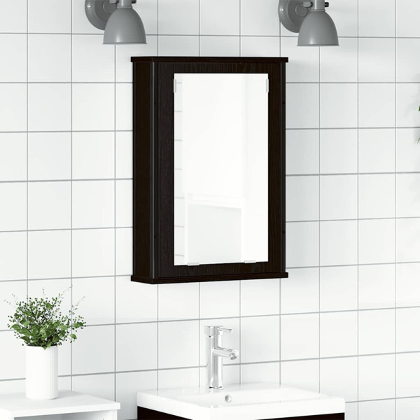 Armario con espejo para baño de madera roble negro 42x12x60 cm D