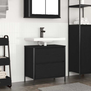 Mueble de baño con lavabo y cajones roble negro 60x34.5x60 cm D